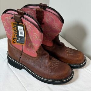 BRAND NEW NWT Ariat Size 10 Fatbaby II Pink and Brown Leather Cowboy Boots